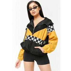 Checkered-mesh color-block windbreaker!